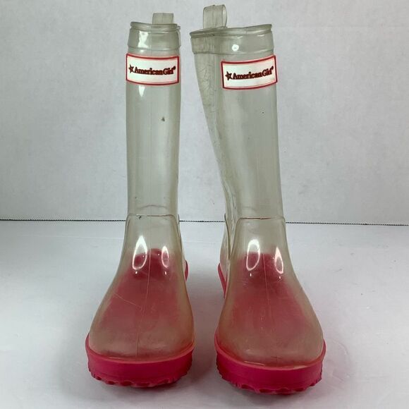 American Girl Peekaboo Willies Clear/Pink Calf Rain Boots Girl Rubber Size 12/13 - Picture 6 of 10